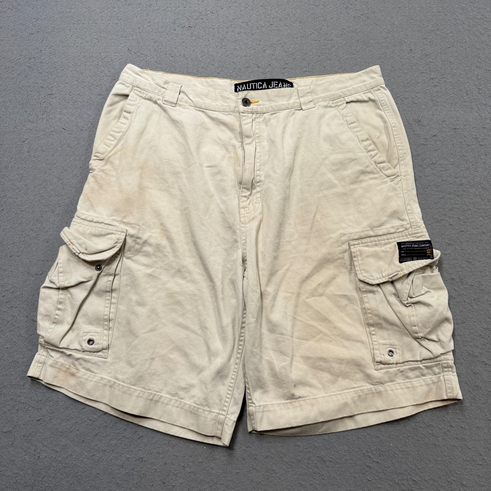 Nautica Cargo Shorts Men's 36 Beige Cotton Relaxed Fit Utility Hunting Outdoor